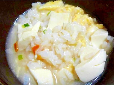 雑炊の素を使ってランチに豆腐入り雑炊